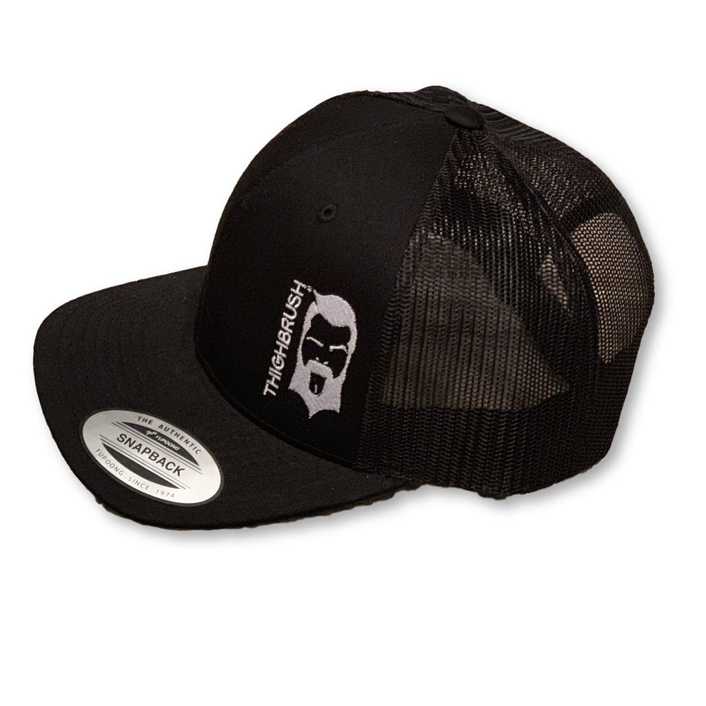 THIGHBRUSH® - Trucker Snapback Hat - Black on Black with White - thighbrush