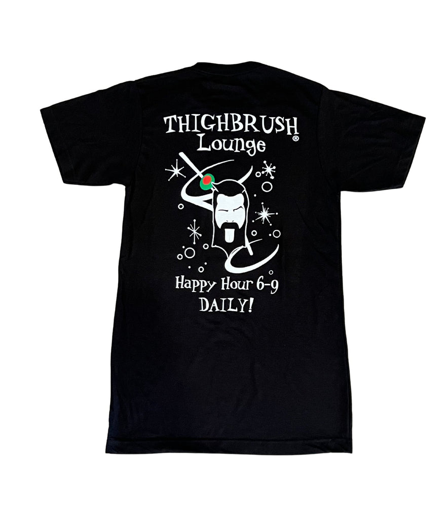 THIGHBRUSH® LOUNGE “Happy Hour 6-9 Daily” - Men's T-Shirt - Black