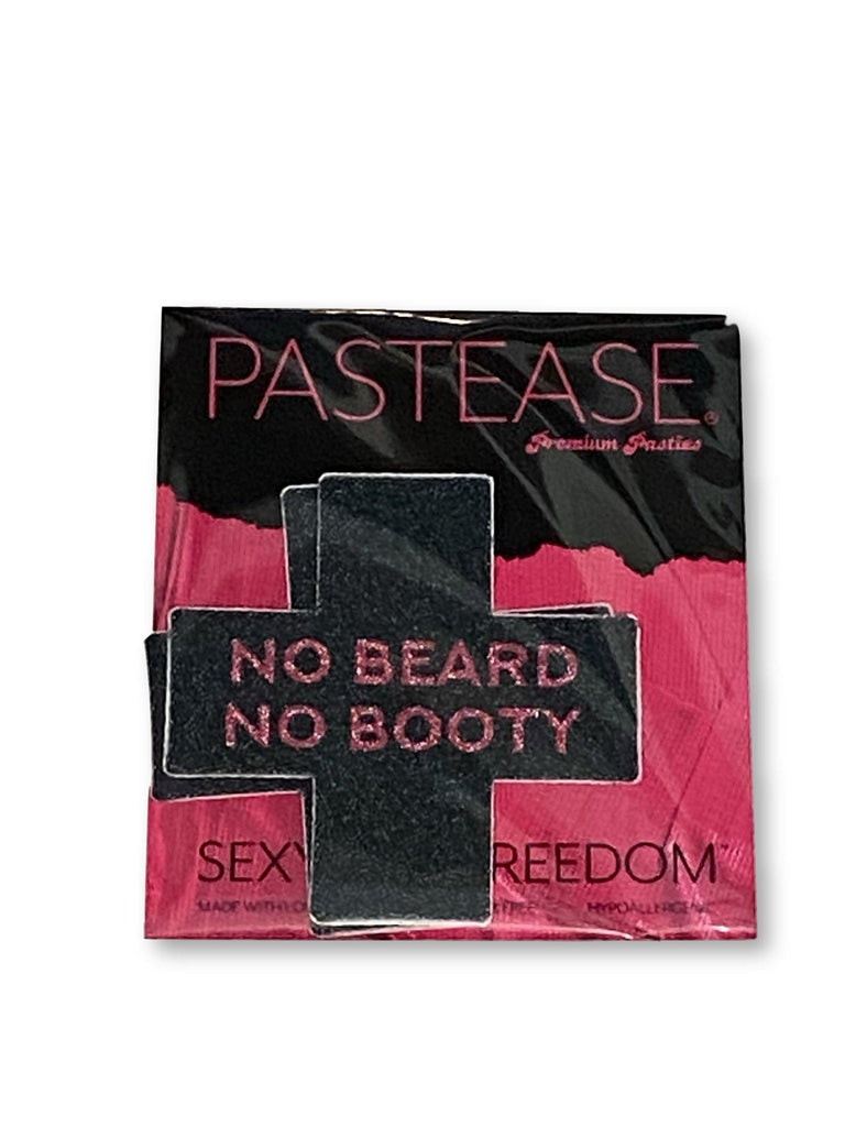 Pastease® Premium Pasties - THIGHBRUSH® "NO BEARD, NO BOOTY"- Cross in Black Glitter