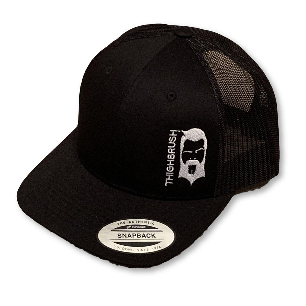 THIGHBRUSH® - Trucker Snapback Hat - Black on Black with White - 