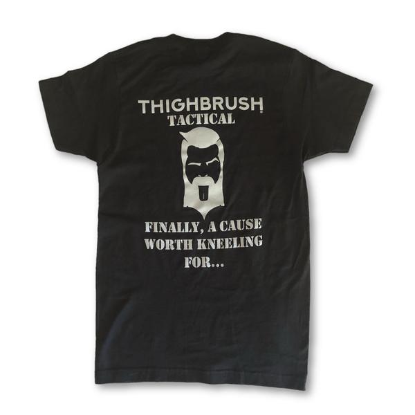THIGHBRUSH® TACTICAL - "Finally, A Cause Worth Kneeling For..." Men's T-Shirt - Black and Silver - thighbrush