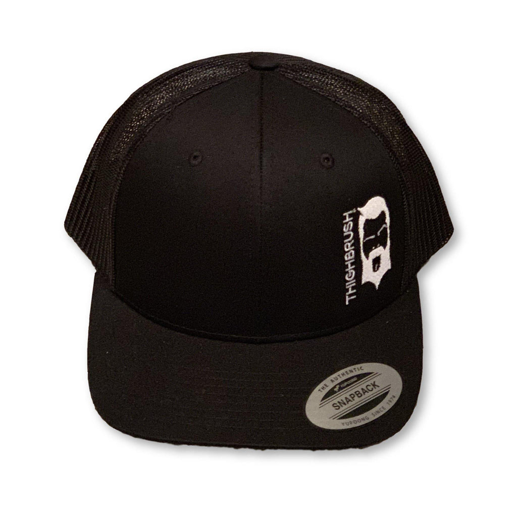 THIGHBRUSH® - Trucker Snapback Hat - Black on Black with White - thighbrush