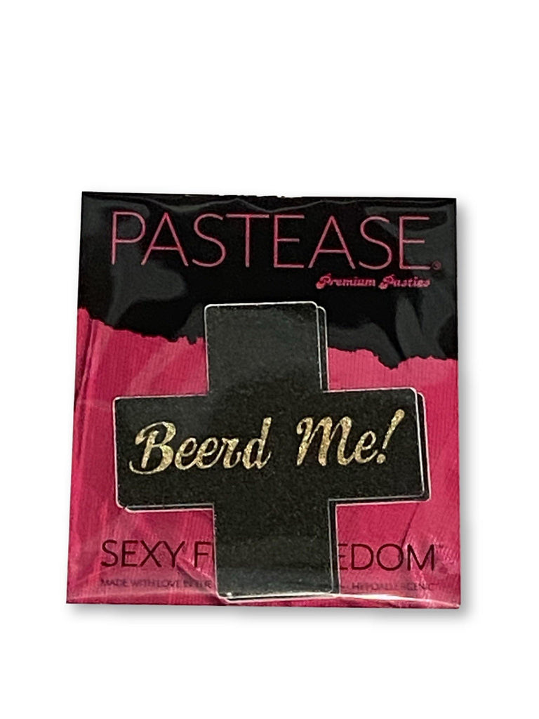 Pastease® Premium Pasties - THIGHBRUSH® "Beerd Me!"- Cross in Black Glitter - THIGHBRUSH®