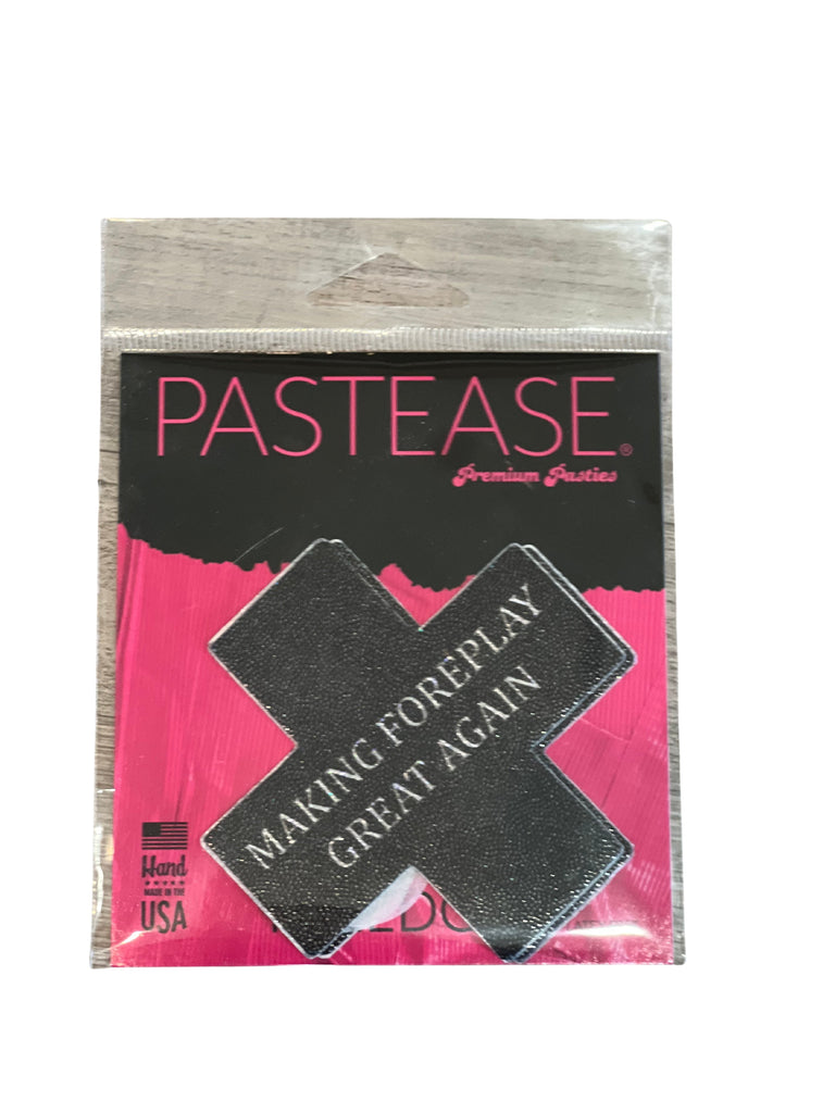 PASTEASE® Premium Pasties - THIGHBRUSH® "Making Foreplay Great Again" - Cross in Black Glitter