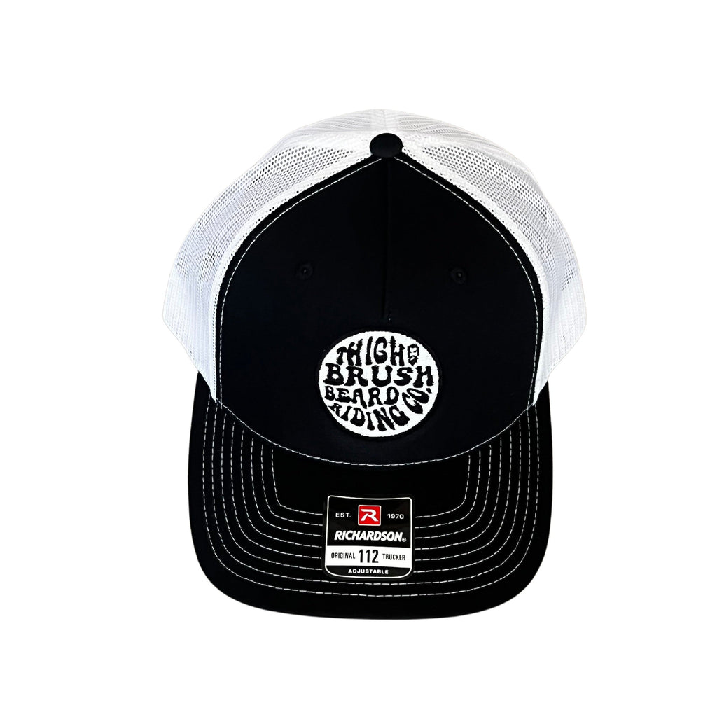 THIGHBRUSH® BEARD RIDING COMPANY - Trucker Snapback Hat - Black with White Stitching - 