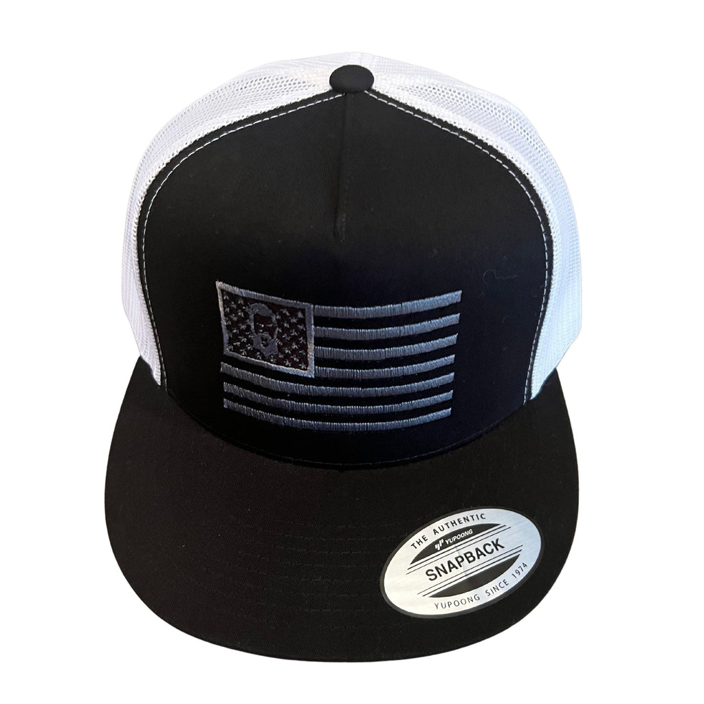 THIGHBRUSH® Patriotic Trucker Snapback Hat - Black and White - Flat Bill - 