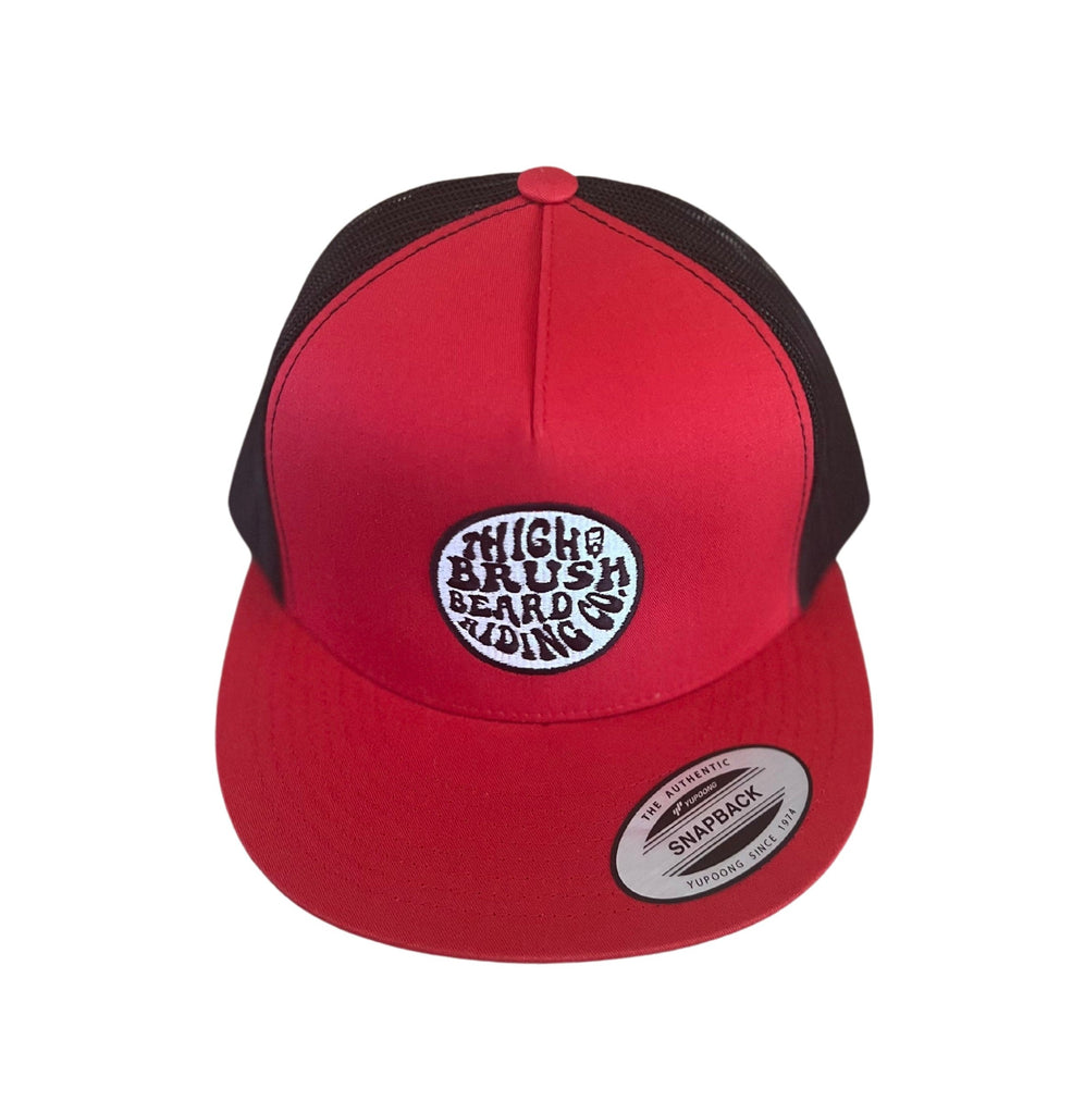 THIGHBRUSH® BEARD RIDING COMPANY - Trucker Snapback Hat - Red and Black - Flat Bill