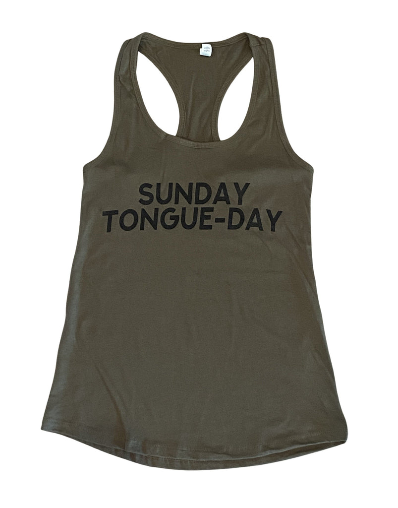 THIGHBRUSH® - "SUNDAY TONGUE-DAY" - Women's Tank Top - Olive and Black
