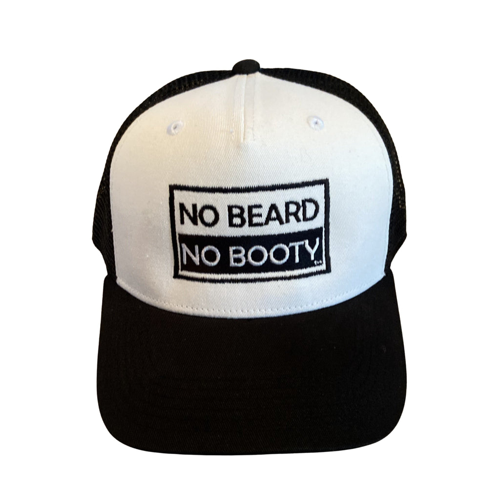 THIGHBRUSH® "NO BEARD NO BOOTY" - Trucker Snapback Hat  - White and Black