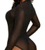 THIGHBRUSH® - Zipper Front Long Sleeve Sheer Mesh Bodysuit - Black