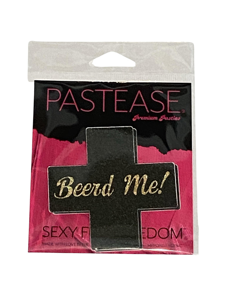 PASTEASE® Premium Pasties - THIGHBRUSH® "Beerd Me!"- Cross in Black Glitter